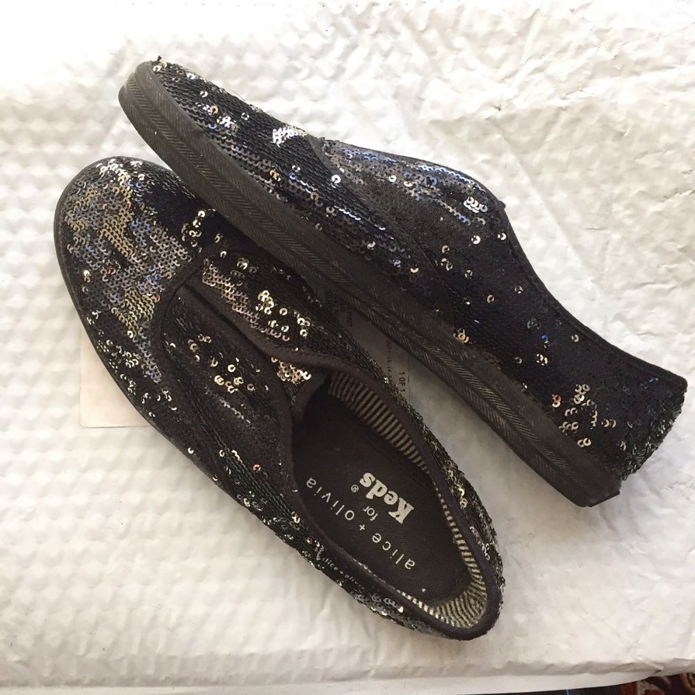 Black sneakers by "alice + olivia" for KEDS with silver sequins. Size 7.5